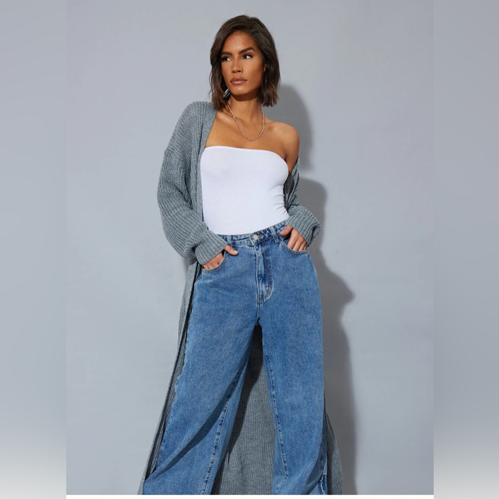 PrettyLittleThing PLUS LIGHT GREY MAXI KNIT CARDIGAN